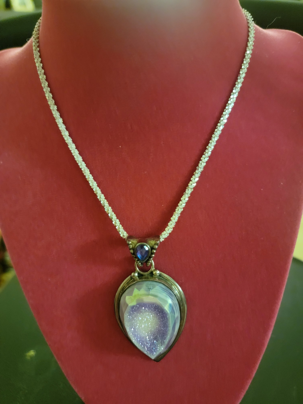 Silver Teardrop Purple Druzy Pendant Necklace